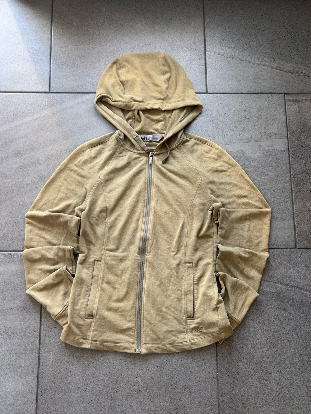 REI Full Zip Hoodie Jacket Womens XS Tan Khaki Outdoor Hiking Zip-Up